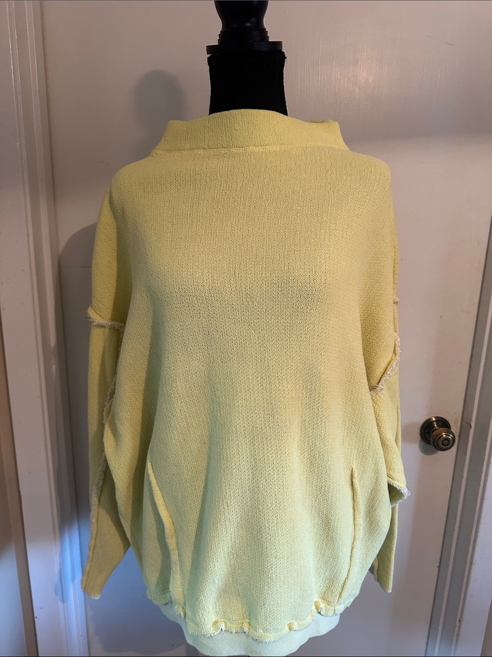 Free People Pale Yellow Off-Shoulder Knit Sweater
